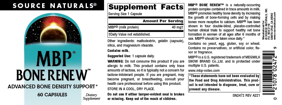 Source Naturals MBP Bone Renew, Milk Protein for Advanced Density Support Capsule, 60 Count