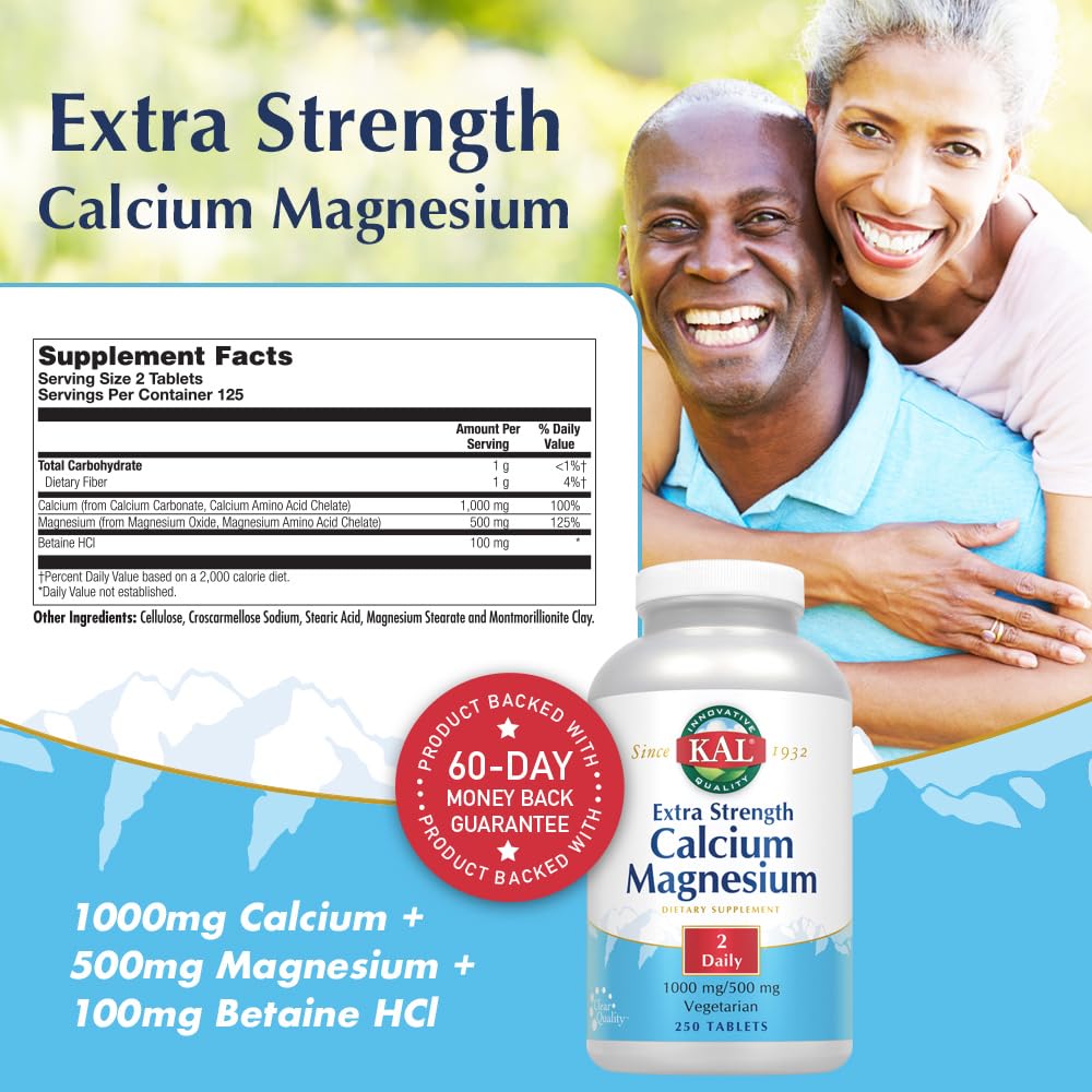 KAL Extra Strength Calcium Magnesium Supplement for Women 250 Tablets