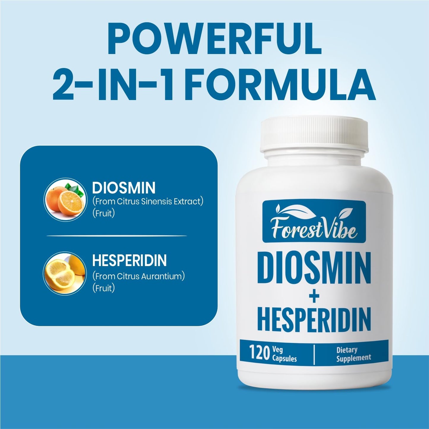 ForestVibe Diosmin Hesperidin 1000mg Complex Citrus Bioflavonoid Rich Fruit Extract Capsules, 120 Count