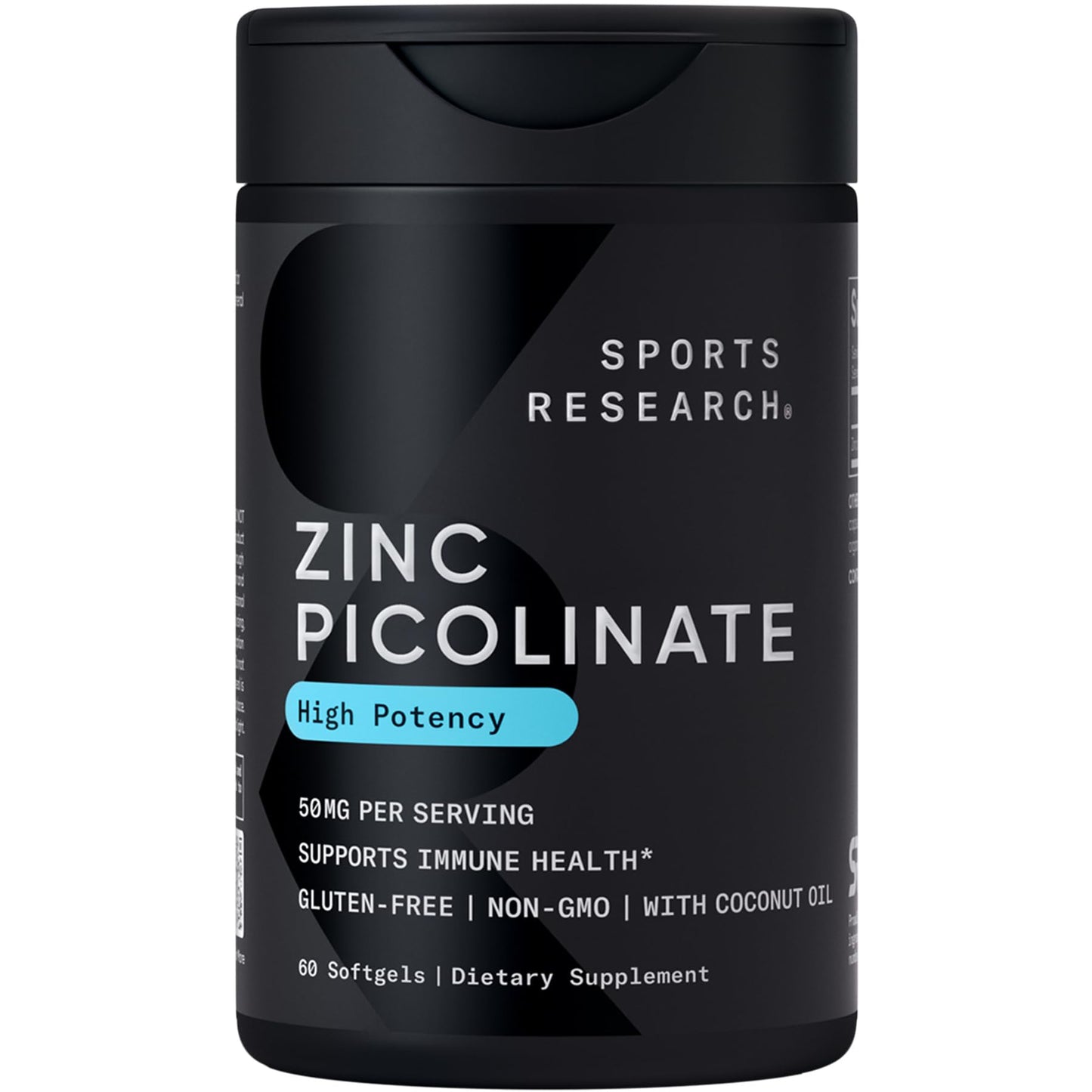 Sports Research High Potency Zinc Picolinate 50mg with Organic Coconut Oil Softgels, 60 Count