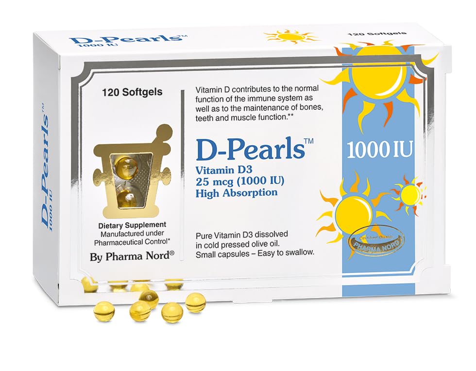 Pharma Nord D-Pearls 1000 iu (25 mcg) High Absorption Vitamin D3 Softgels 120 Count