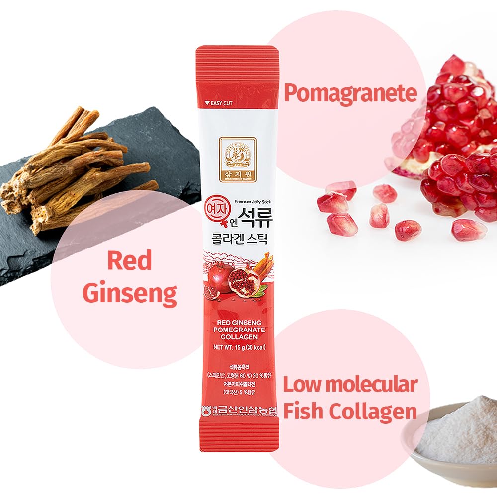 ZIOSTAND Korean Beauty Baekje Geumsan Women's Pomegranate Collagen Jelly Stick Gummy, 30 Count