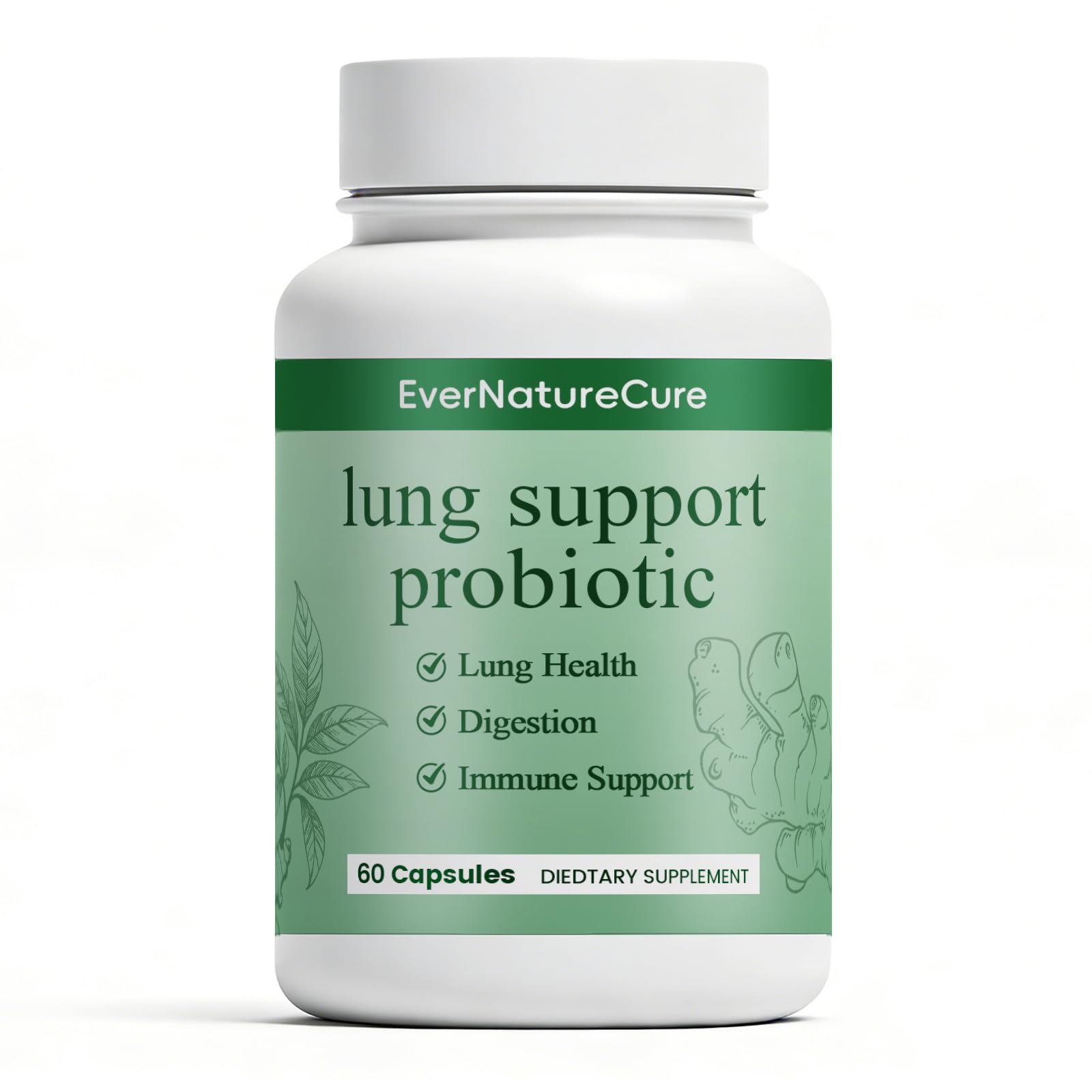 Nukupuns Ever Nature Cure Lung Support Probiotics Capsules, 60 Count