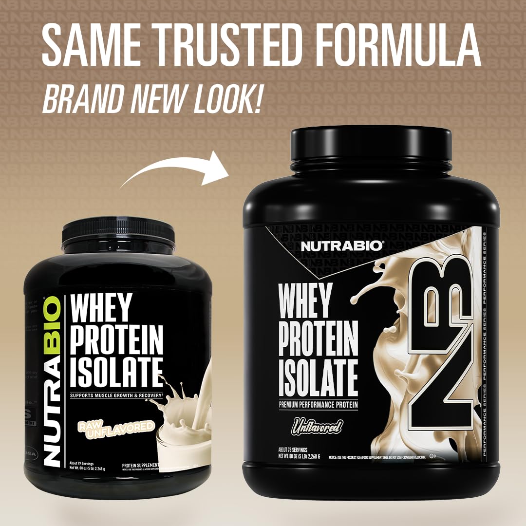 NutraBio 100% Whey Protein Isolate Protein Powder, 5 Lbs, 80