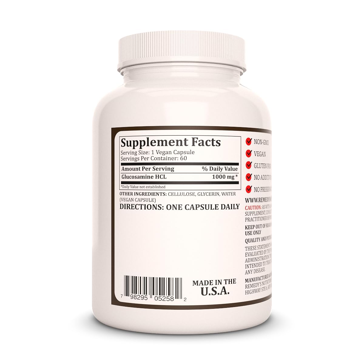 Remedy’s Nutrition Glucosamine HCL Capsules 60 Capsules