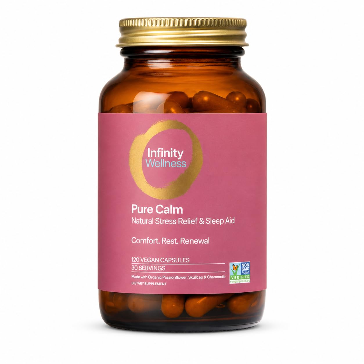 Infinity Greens Stress Relief Adaptogen Mood Support Capsules with Passion Flower, Skullcap, and Chamomile, 120 Capsules