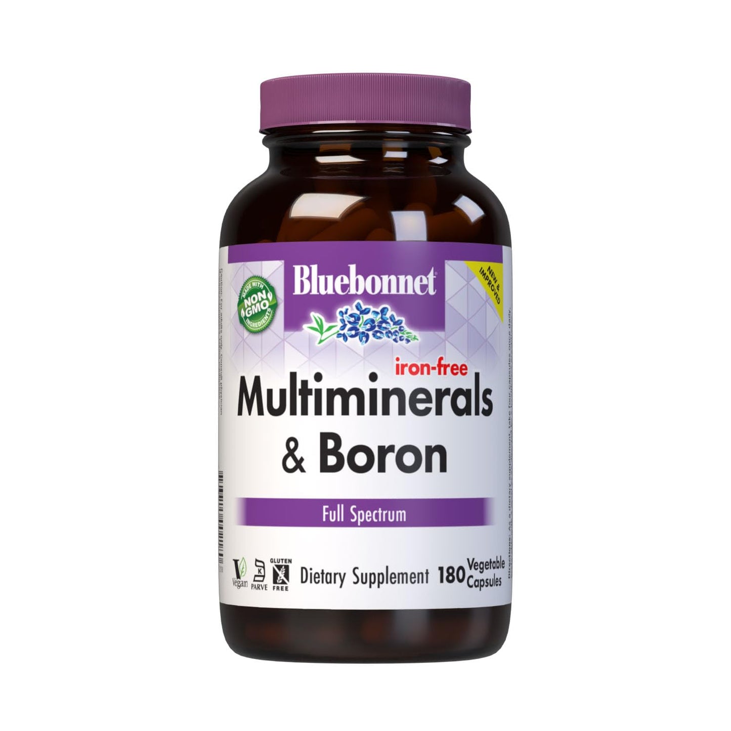 BlueBonnet Multi Minerals Supplement Plus Boron Chelated Magnesium Potassium Copper Selenium Manganese Chromium & Zinc Complex for Women & Men - No Iron, Non-GMO, Gluten-Free, 180 Capsules