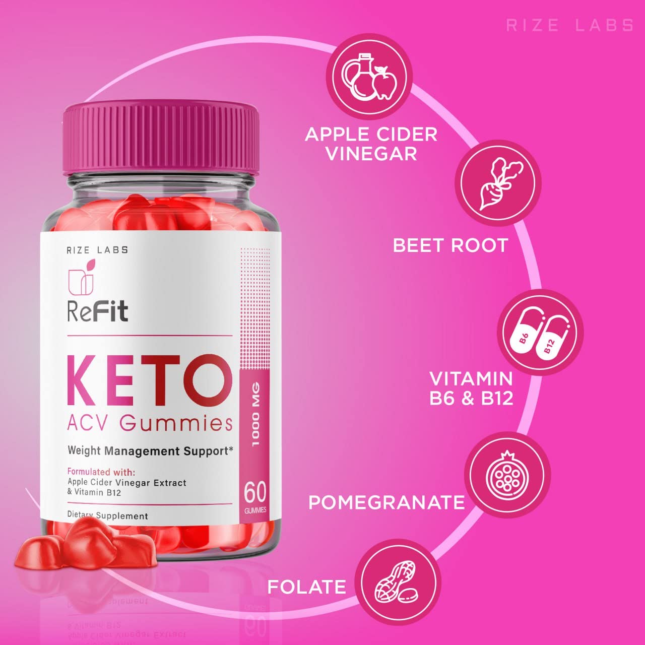 rize labs Refit Keto ACV Gummies, 180 Gummies