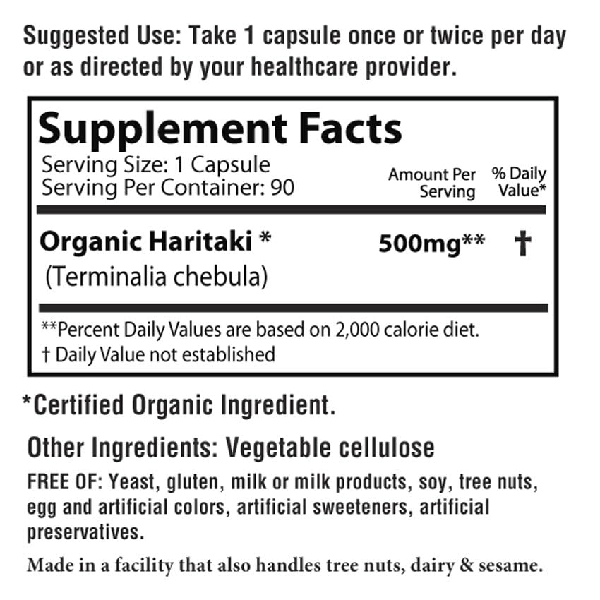 AyurBest Haritaki Herbal Supplements 500mg Capsule, 90 Count