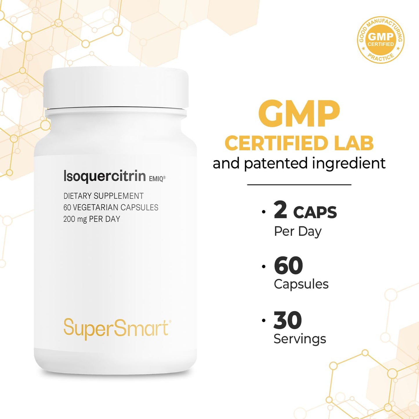 Supersmart Alpha Glycosyl IsoQuercitrin 200mg per Day - Bioactive Quercetin EMIQ - Flavonoid Supplement Capsules 60