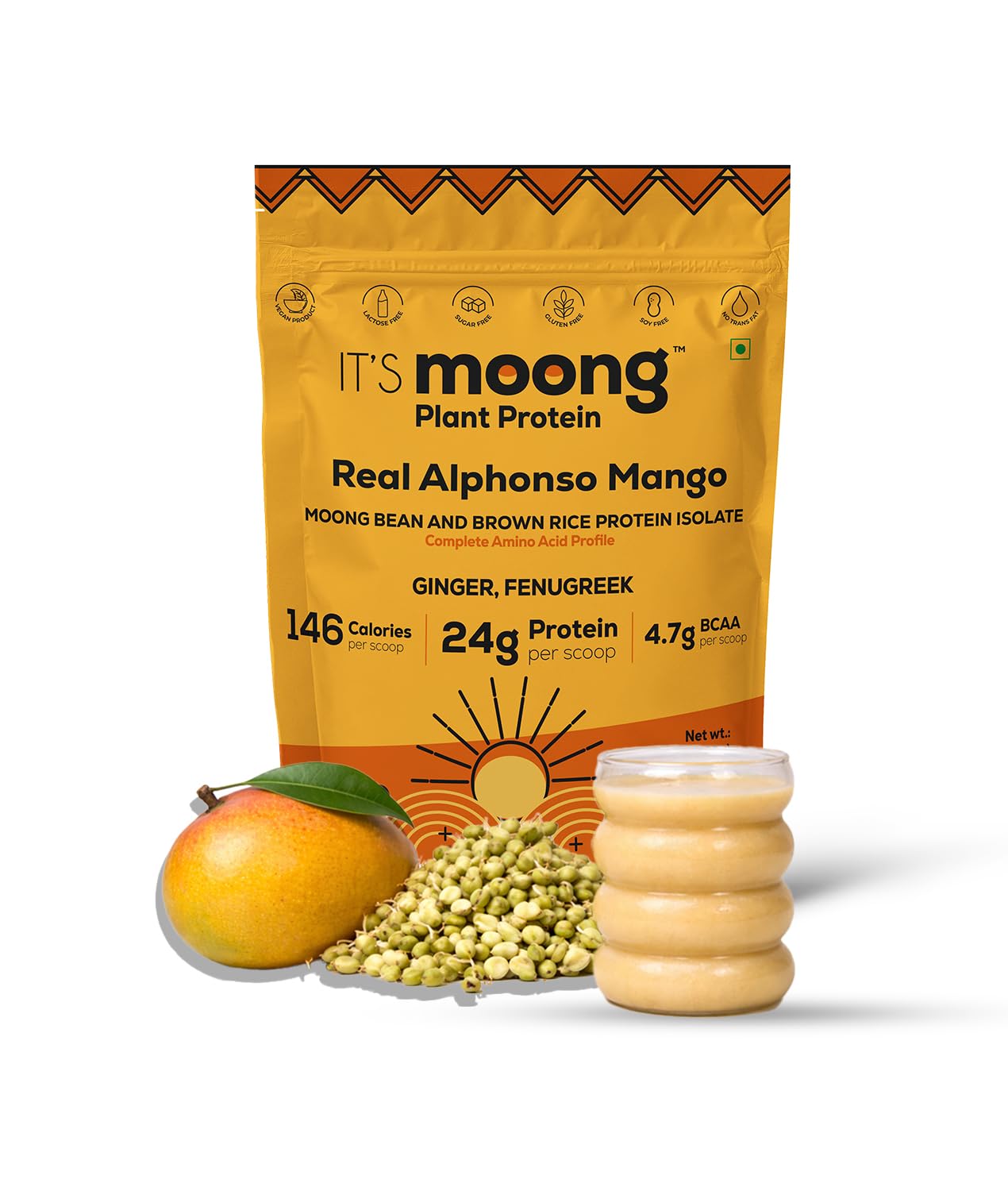 It's Moong Healthy Protein Mung Bean & Brown Rice Isolate Protein Powder, Alphonso Mango Flavor, 1.1 lb