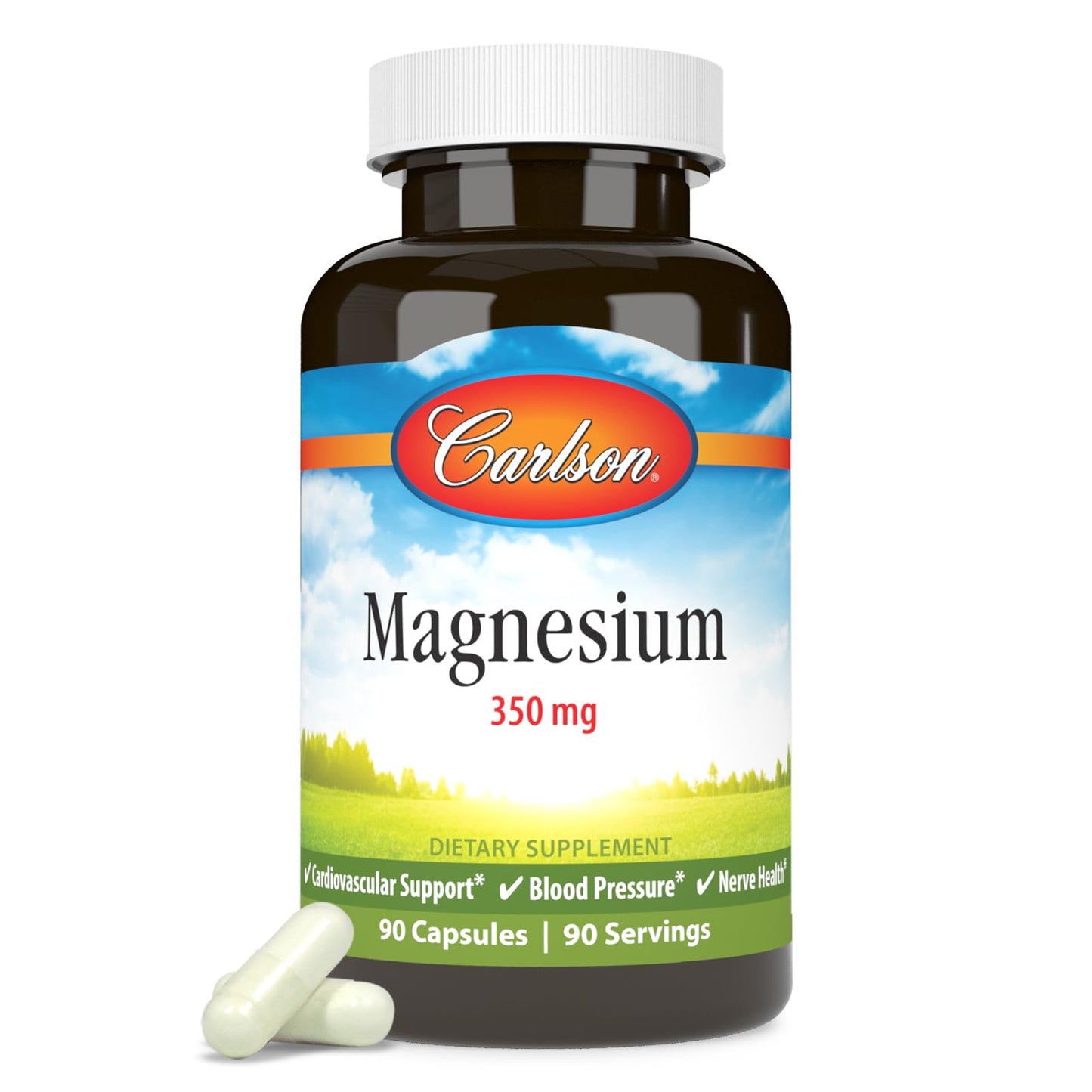 Carlson Magnesium 350 mg Muscle Function & Nerve Health Capsules, 90 Count