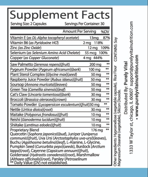 Purely Vital Youth Life Feel Prostate Max Prostate Support Supplement with Saw Palmetto & Zinc Capsules, 180 Count
