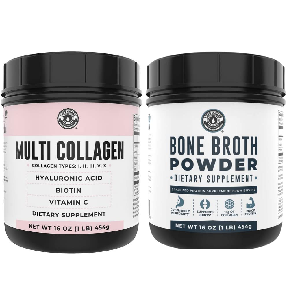 Left Coast Performance Pure Bone Broth and Multi Collagen Powder for Joint, Hair, Skin, and Nails Support, 2-Pack