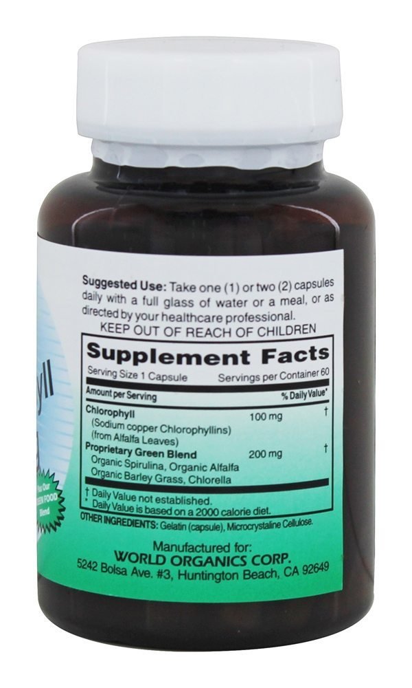 World Organic Mega Chlorophyll 100 MG Capsule, 60 Count