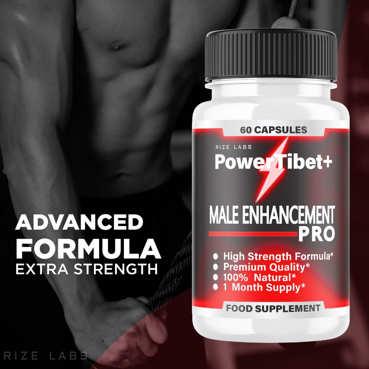 Rize Labs Men's Power Tibetand Male Supplement Capsules, Maximum Strength Formula, 180 Capsules