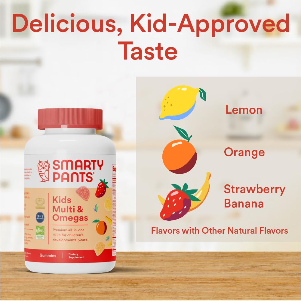 SmartyPants Kids Multivitamin Gummies with Omega-3 Fish Oil (EPA/DHA), Vitamin D3, Vitamin C, B Vitamins & Zinc, Gluten Free, 120 Count