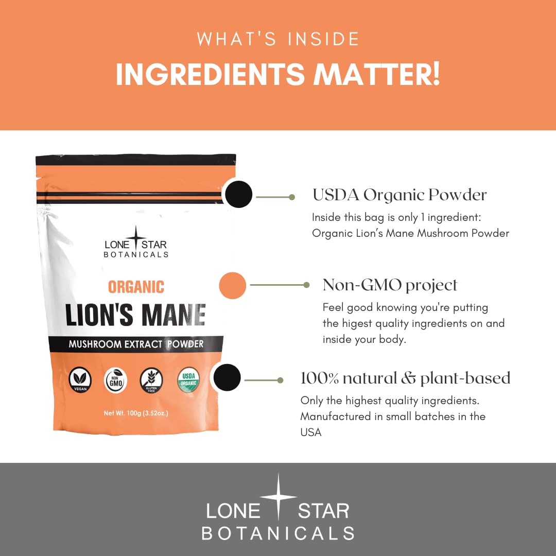 Lone Star Botanicals Lion’s Mane Mushroom Extract Powder, 3.7 Ounce