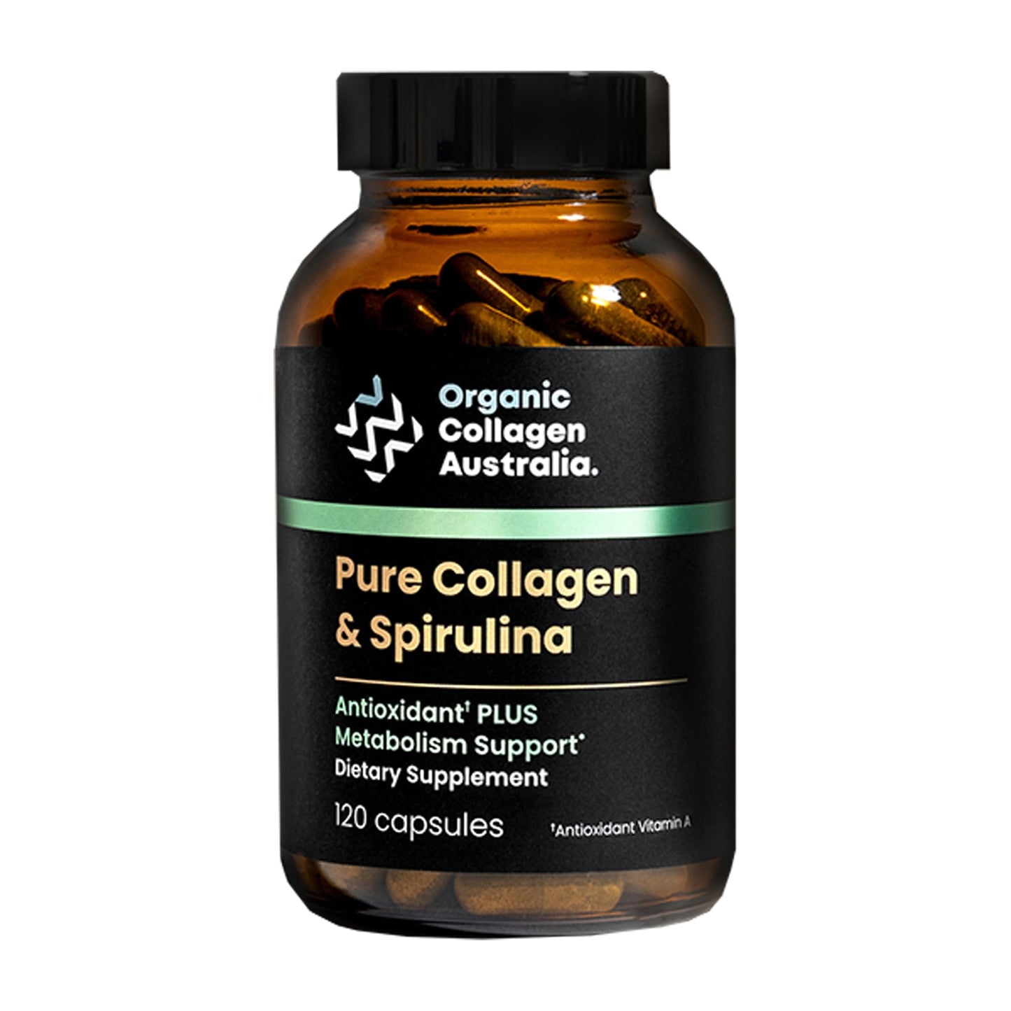 Organic Collagen Australia Pure Collagen & Spirulina Capsules – Antioxidant-Rich Supplement for Skin Elasticity, Joint Health, Metabolism Support & Energy, 120 Capsules