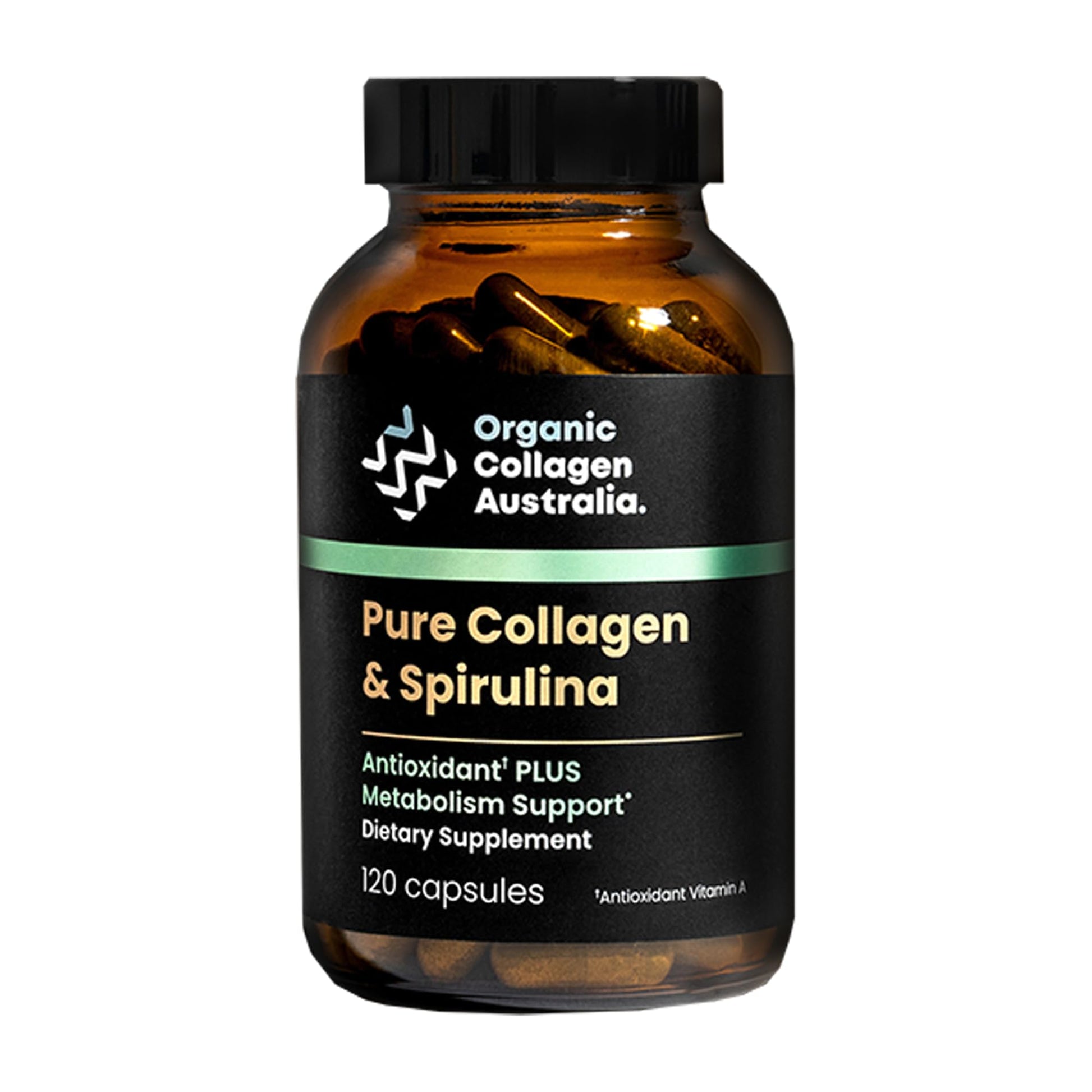 Organic Collagen Australia Pure Collagen & Spirulina Capsules – Antioxidant-Rich Supplement for Skin Elasticity, Joint Health, Metabolism Support & Energy, 120 Capsules