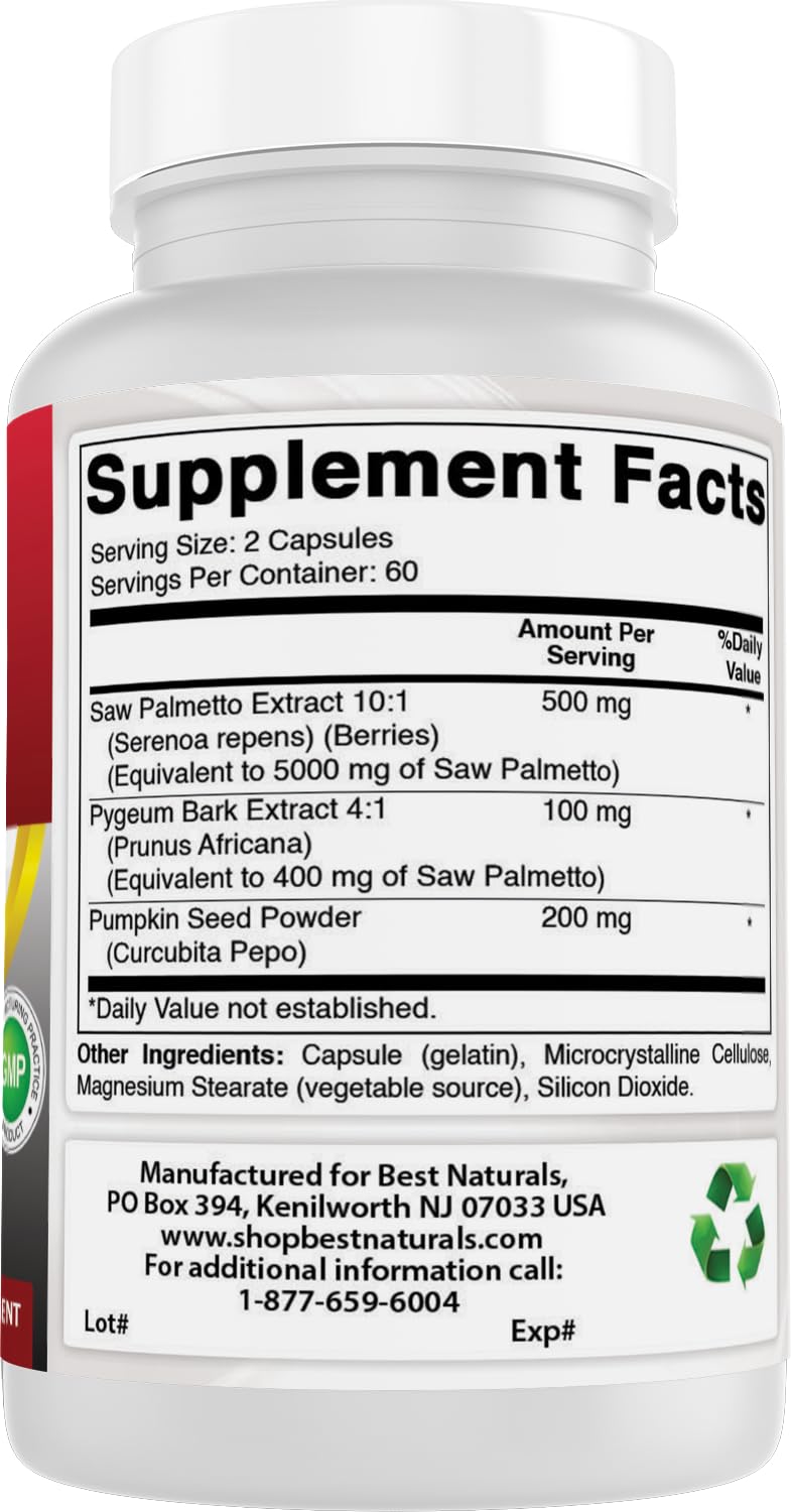 Best Naturals Saw Palmetto 10:1 Extract Prostate Supplements for Men, Capsules, 120 Count