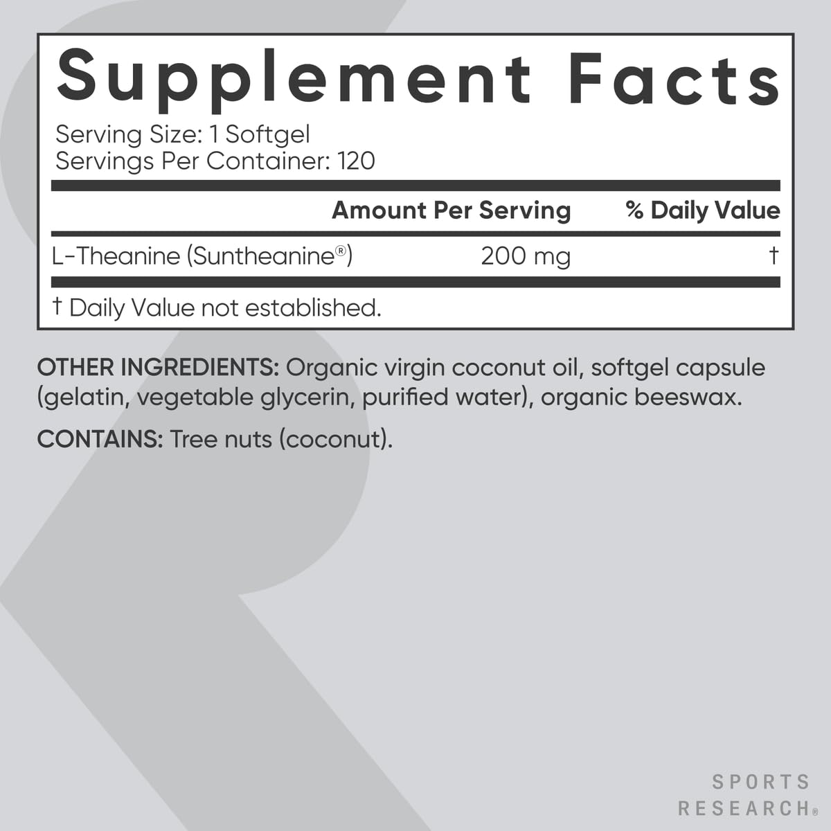 Sports Research L-Theanine 200mg with Suntheanine Softgels, 120 Count