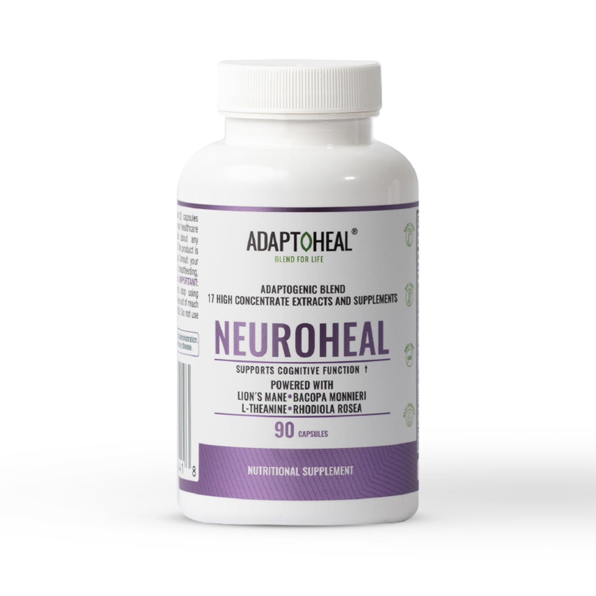 ADAPTOHEAL Neuroheal Cognitive Function Lion's Mane, Bacopa Capsules, 90 Count