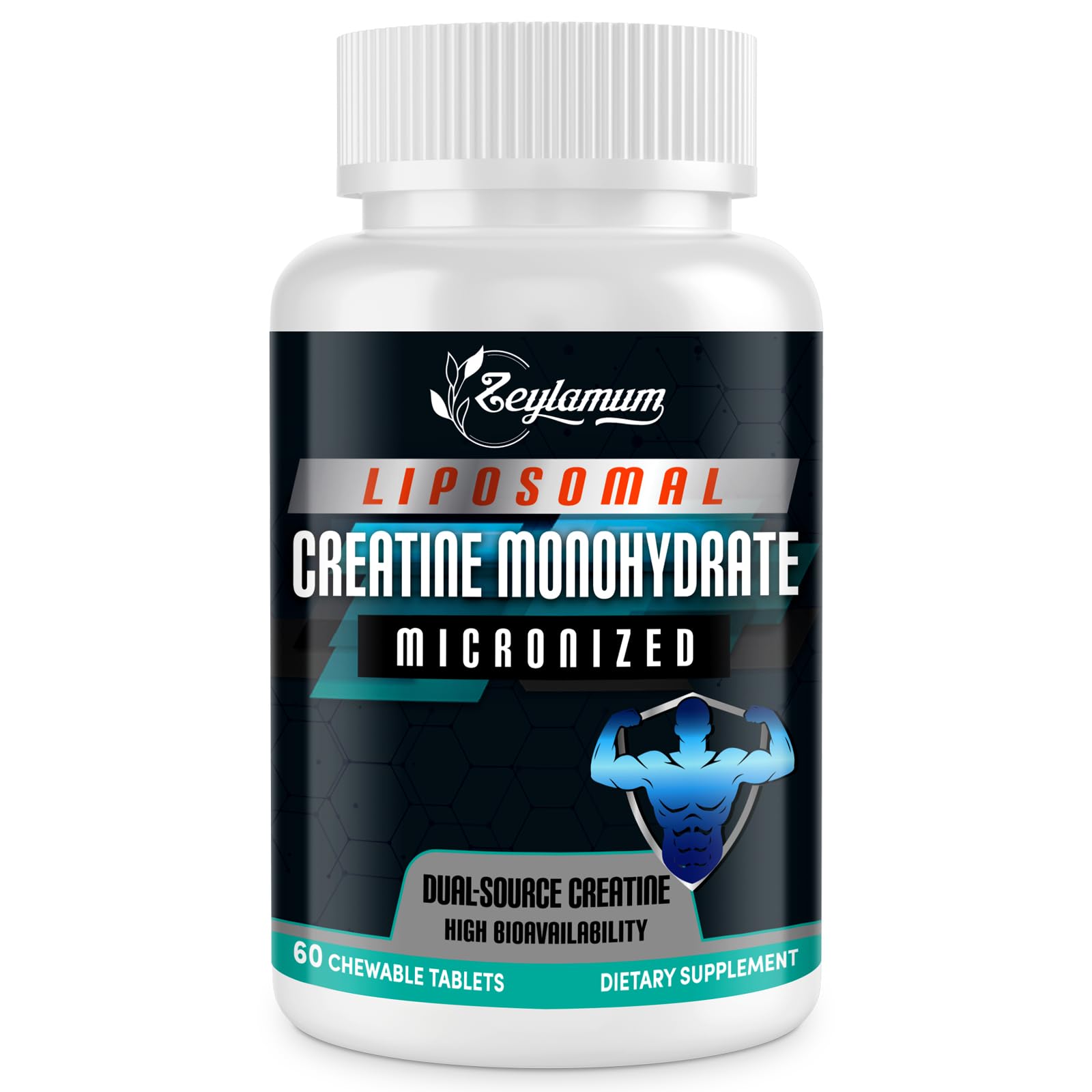 Zeylamum Liposomal Creatine Monohydrate Chewable Tablets 4220mg, Micronized Creatine + Creatine HCL Blend, Easy-to-Take Creatine Supplement, Portable Workout Support, 60 Tablets