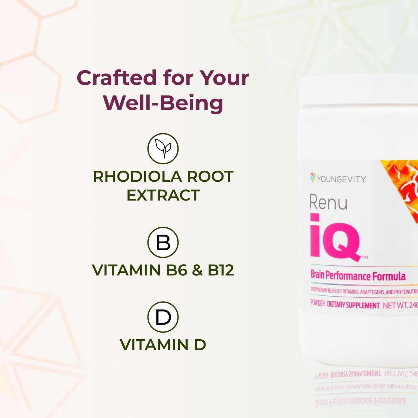 Youngevity Renu iQ Brain Boost, Anti-Aging Resveratrol with Grape Skin, Bacopa Monnieri, Rhodiola Root, Polygonum Cuspidatum Root - Natural Energy Powder, 11 Ounces