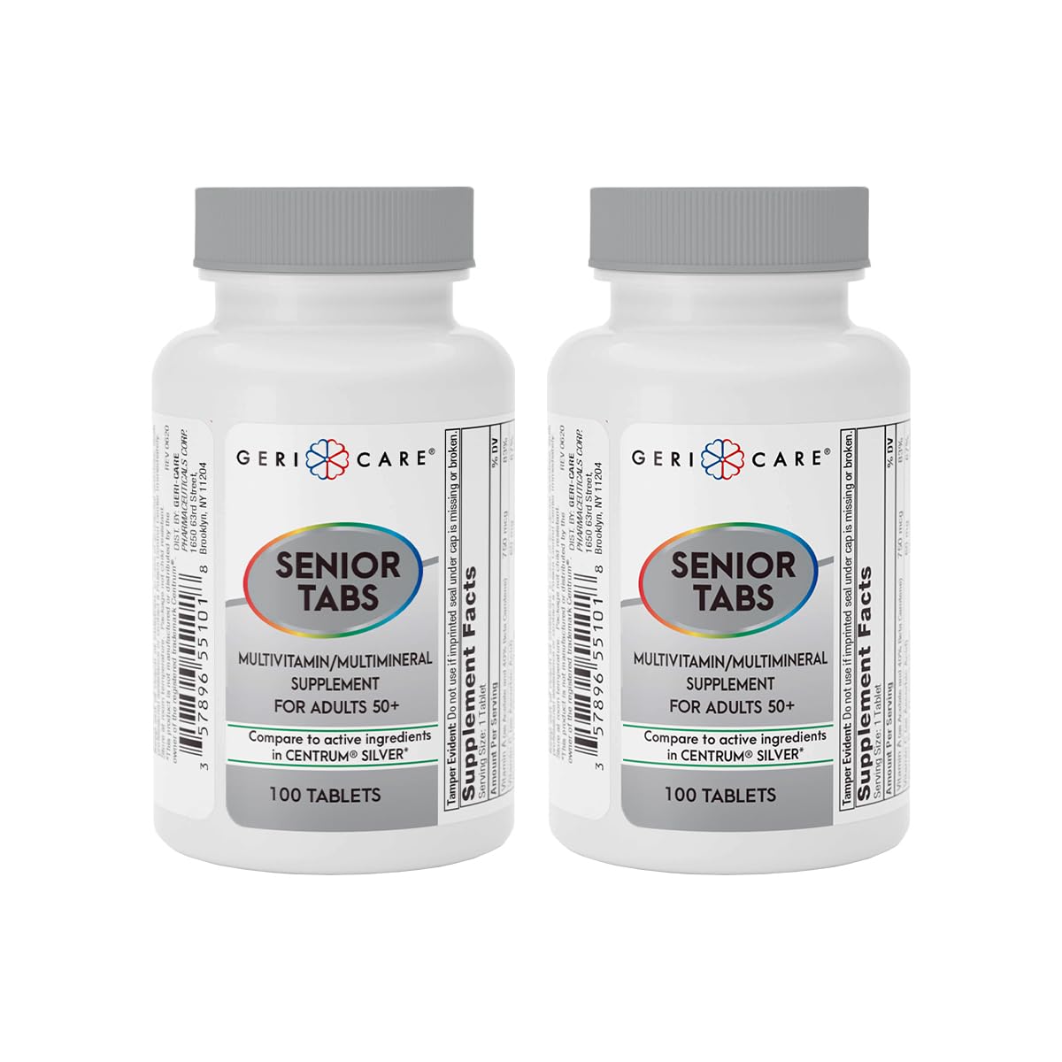 GeriCare Senior Tab 50+ Multivitamin and Minerals Tablets, Immune Support - Age-Defying Nutrition, 200 Tablets