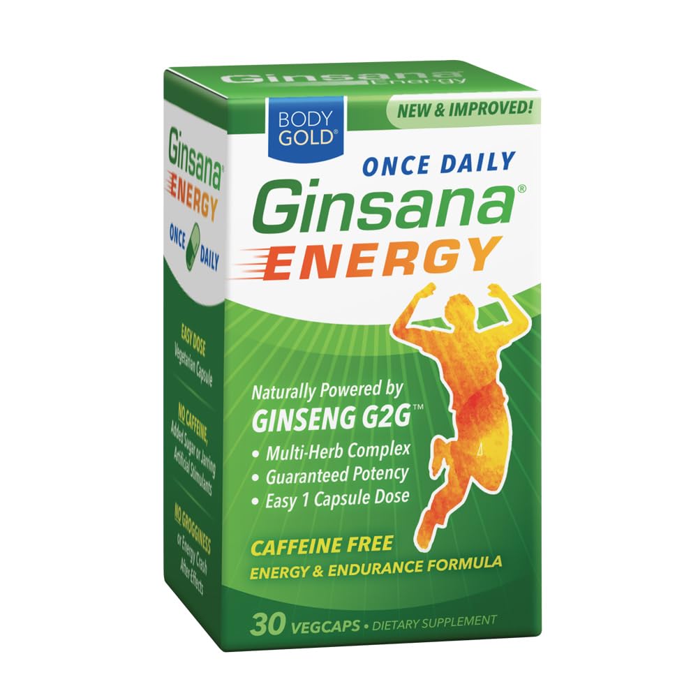Body Gold Ginsana Energy Panax Ginseng Extract Energizing Herbal Blend No Caffeine Capsules 30 Count