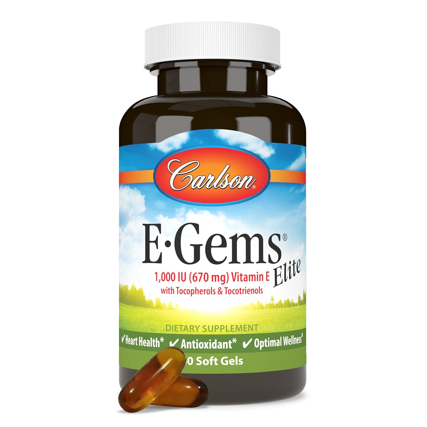 Carlson E-Gems Elite Vitamin E with Tocopherols and Tocotrienols 1000 IU (670 mg) Softgels, 60 Count