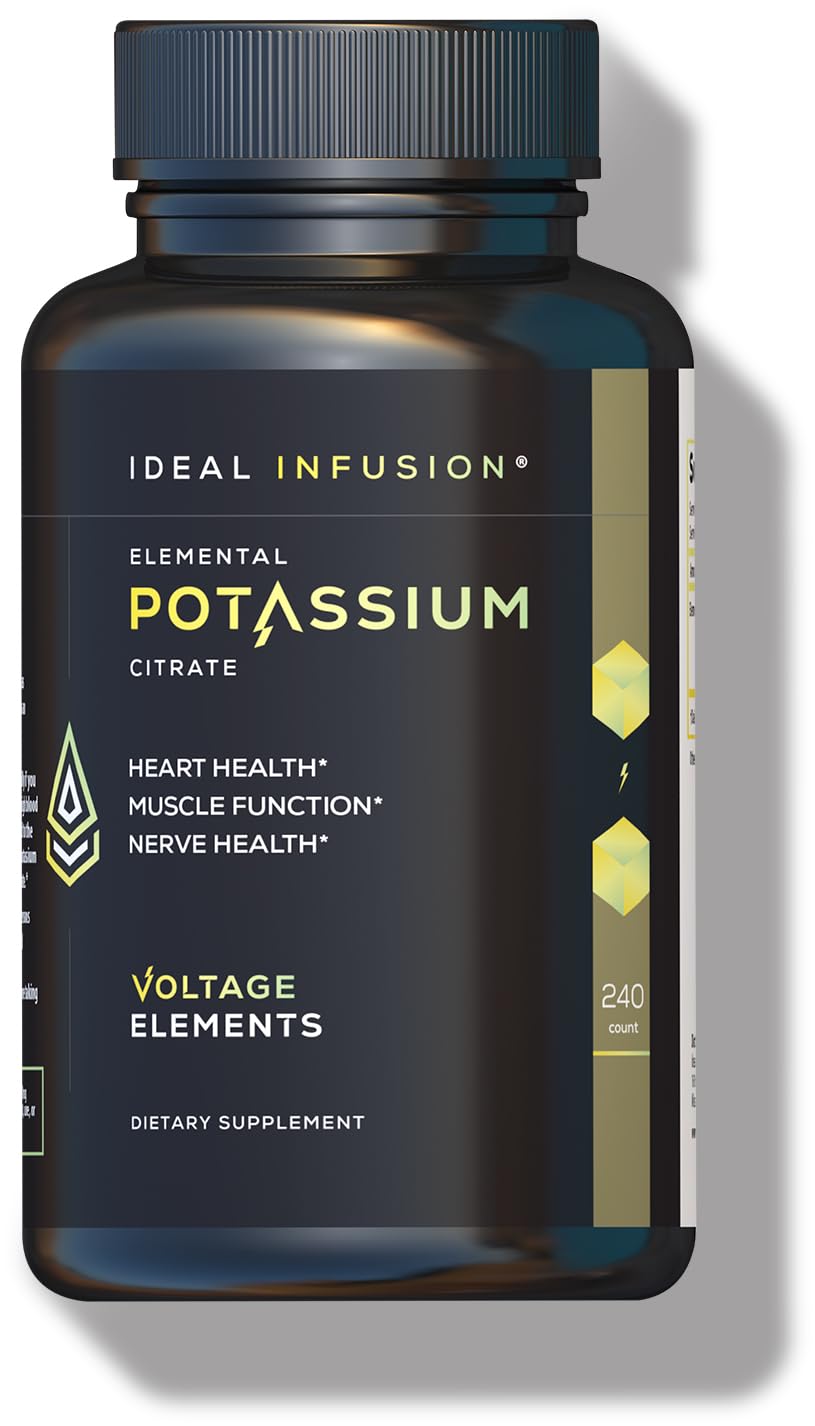 Ideal Infusion High Potency Potassium Citrate 1400mg – Potassium Supplement for Electrolyte Balance, Heart, Muscle & Nerve Function – Elemental Potassium 500mg – Vegan, 240 Capsules