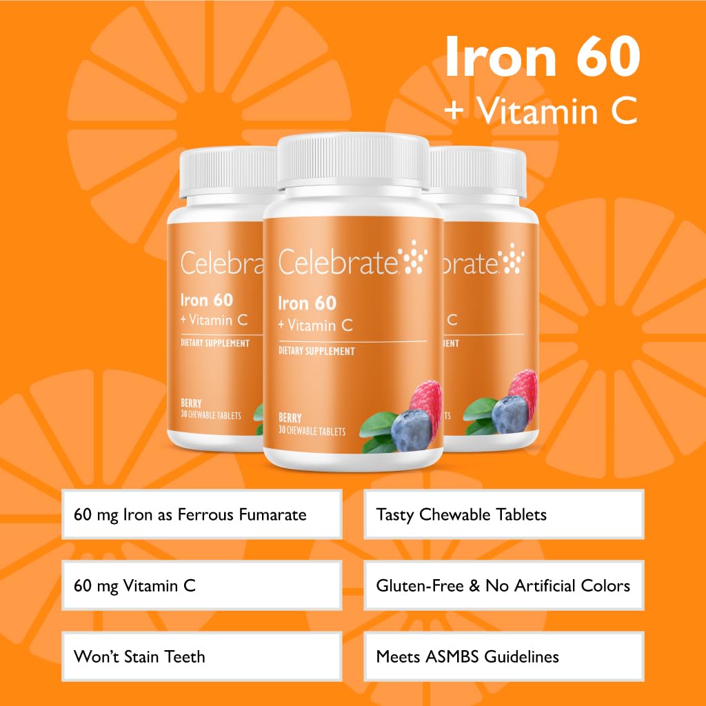 Celebrate Bariatric Supplements Bariatric Iron with Vitamin C Chewable Tablet, 90 Tablets
