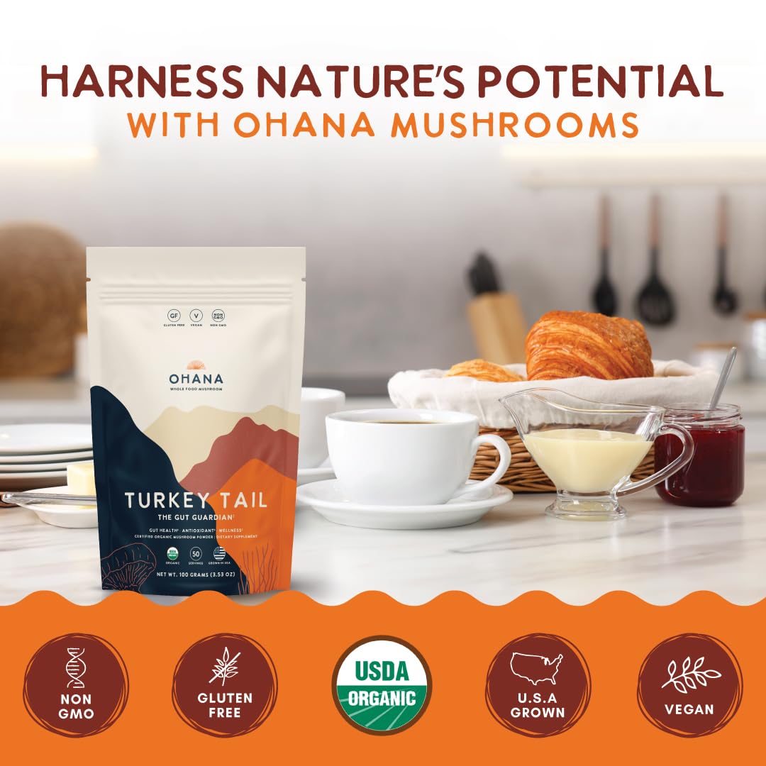 Ohana Mushrooms Turkey Tail Organic Mushrooms Powder Blend, Powder, 3.53 oz