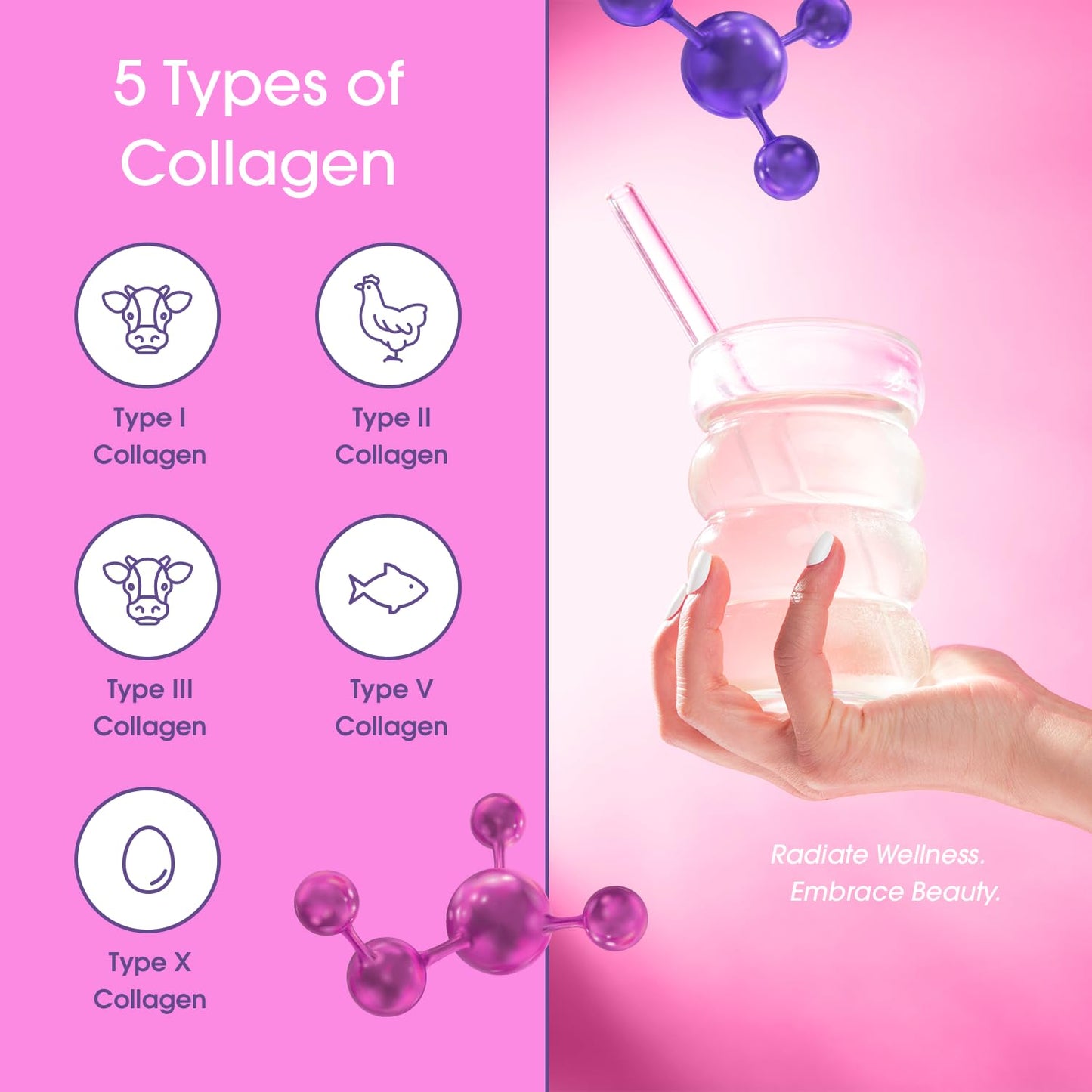 Obvi Multi Collagen Peptides & Hyaluronic Acid & Vitamin C Powder, 10.17 oz