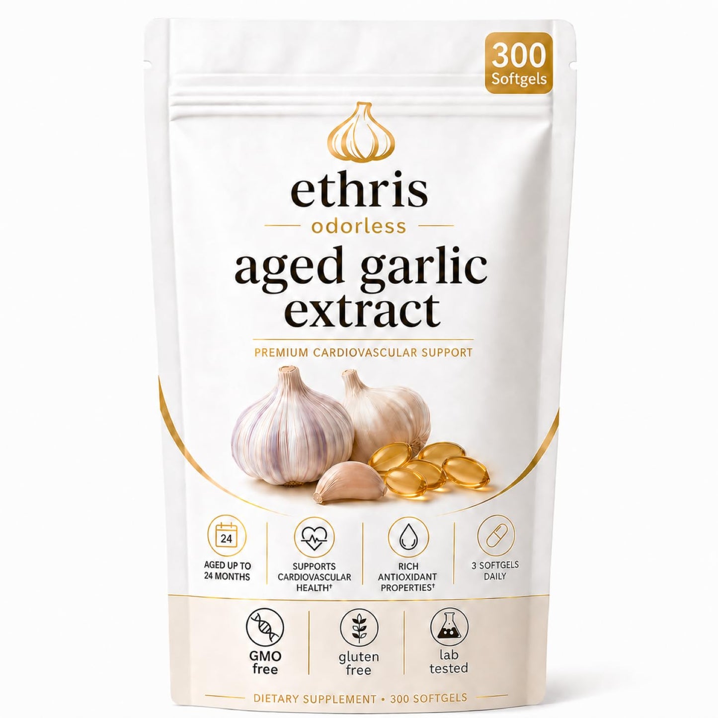 OIMTUE Nuvapure Aged Garlic Ethris Aged Garlic Extract Odorless Softgels Capsules 300 Count