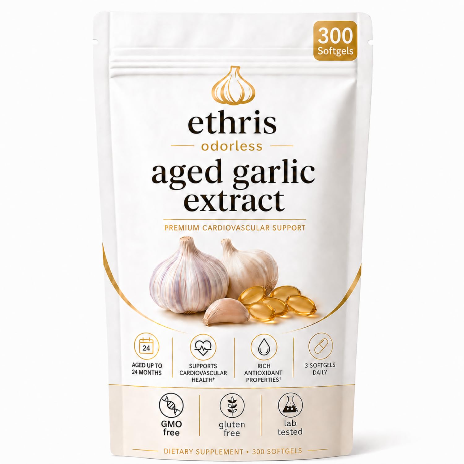 OIMTUE Nuvapure Aged Garlic Ethris Aged Garlic Extract Odorless Softgels Capsules 300 Count