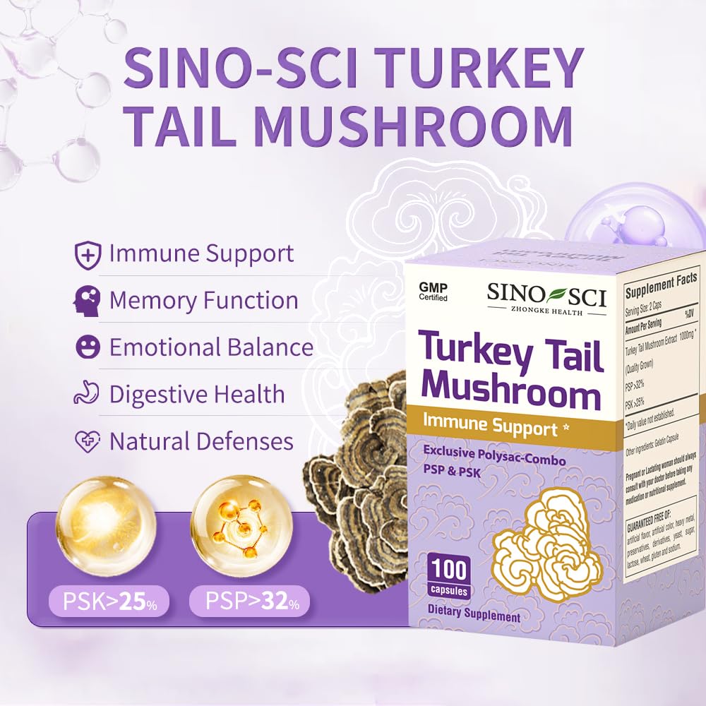 Sino-Sci Turkey Tail Mushroom Capsules 100 Count