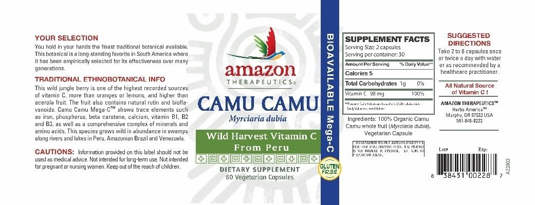 Amazon Therapeutic Laboratories Camu-Camu Mega C 500mg Wild Crafted Capsule 60 VCaps