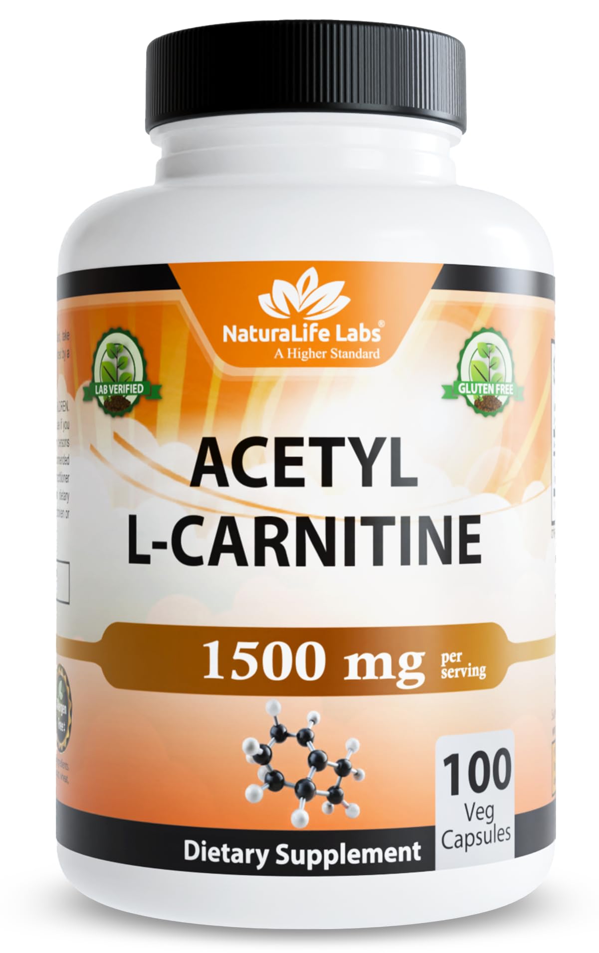NaturaLife Labs Acetyl L-Carnitine (ALCAR) 1500 mg per Serving Capsule, 100 Capsules