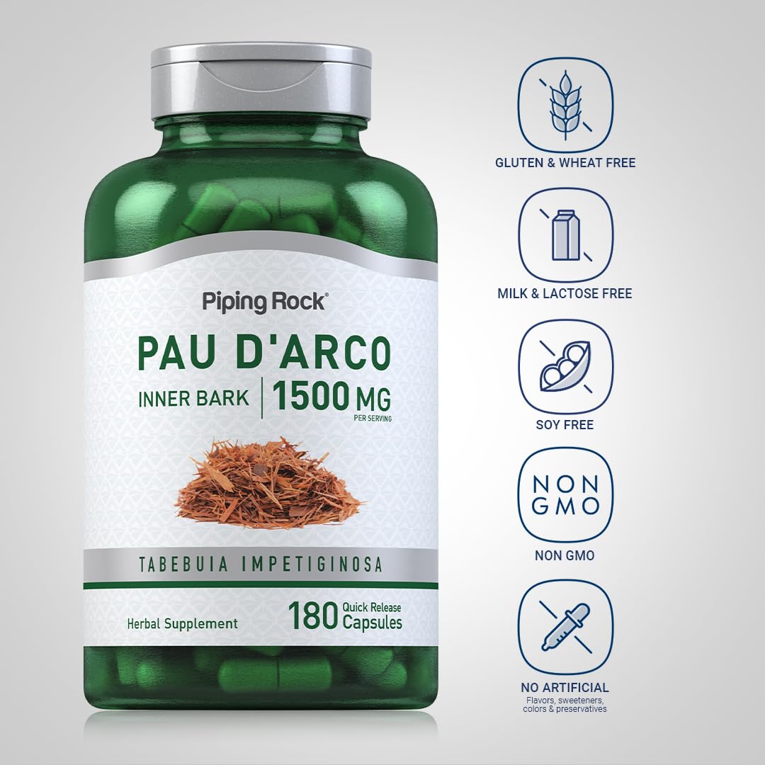 Piping Rock Pau D'Arco Capsules, 180 Count, Non-GMO, Gluten Free