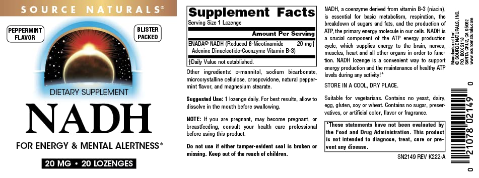 Source Naturals NADH 20mg Lozenges 20 Count