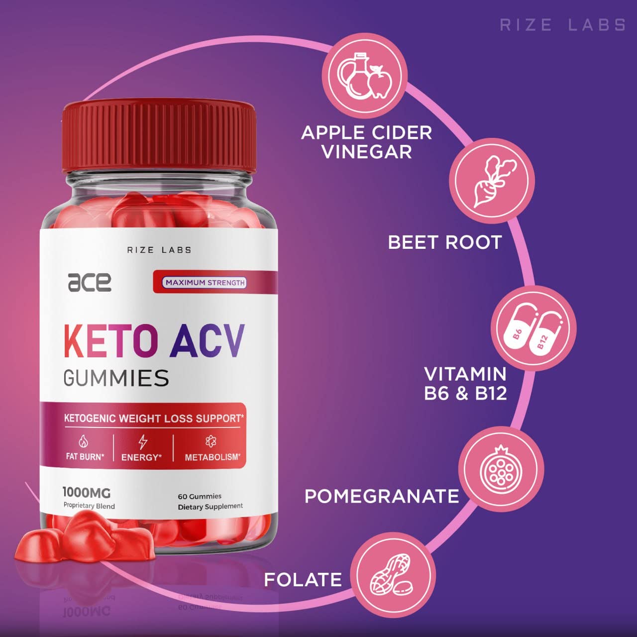 Rize Labs Ace Keto ACV Gummies for Advanced Weight Loss with Apple Cider Vinegar Supplement Belly Fat Extra Strength, 300 Gummies