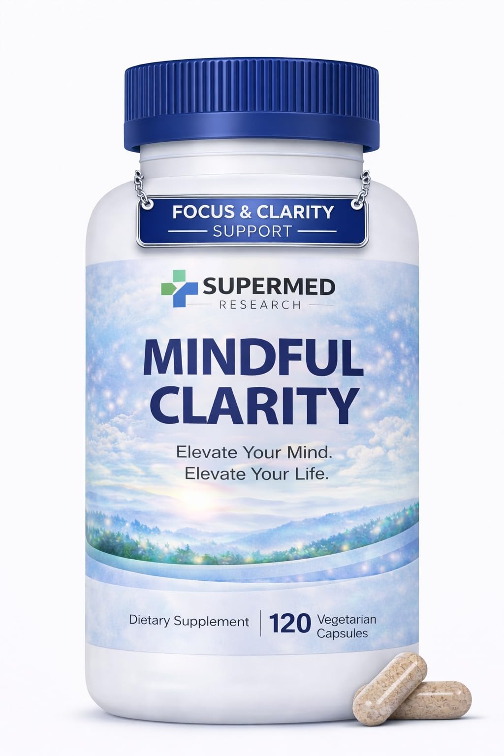Supermed Research Nootropic Brain Supplement for Focus, Memory & Mental Clarity – Brain Support Formula with Bacopa, Rhodiola, Ginkgo Biloba, Huperzine, DMAE & Vitamin B12 – Vegan, 120 Capsules