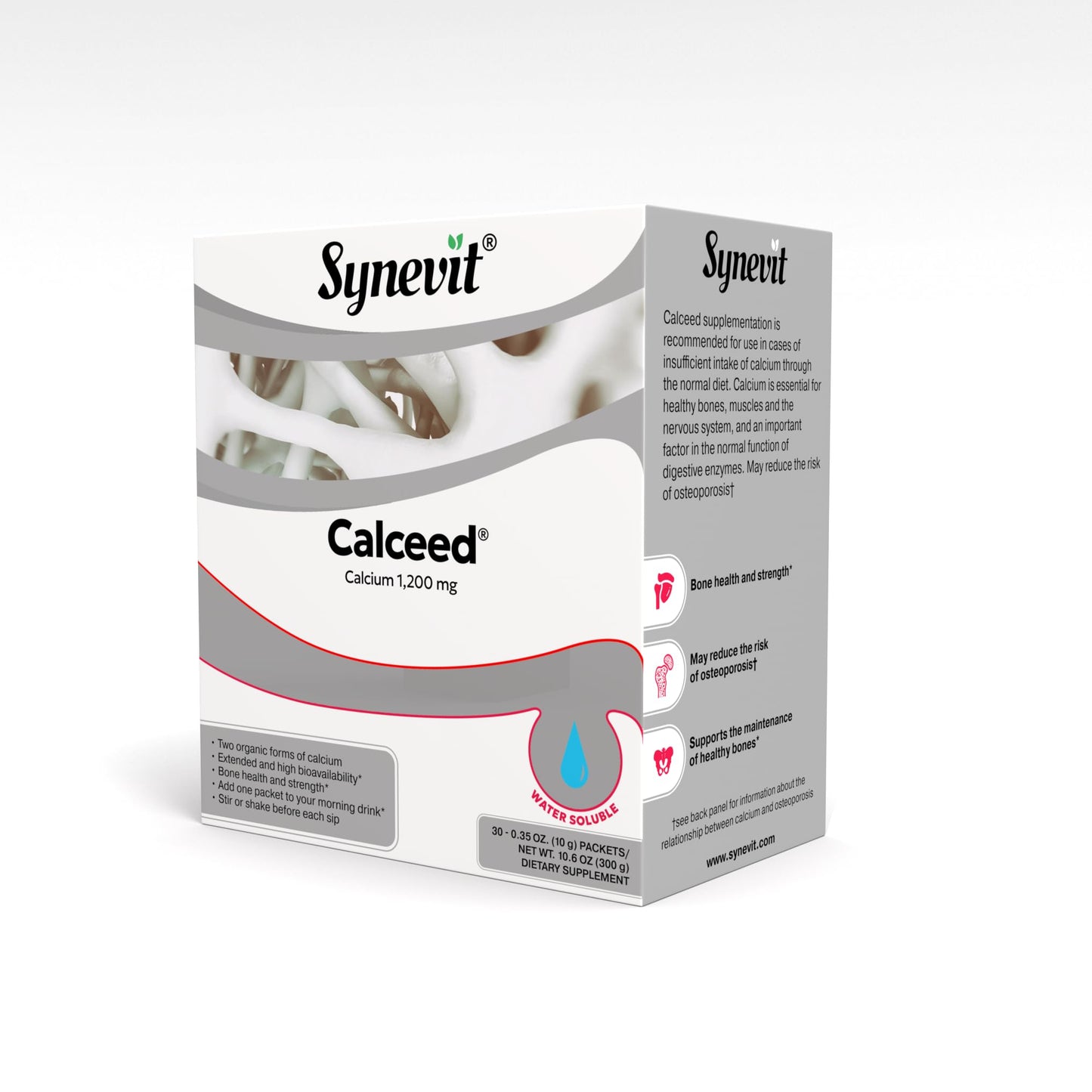 Synevit Calceed Calcium Supplement Powder Packets, 1200mg Organic Calcium, 30 Packets