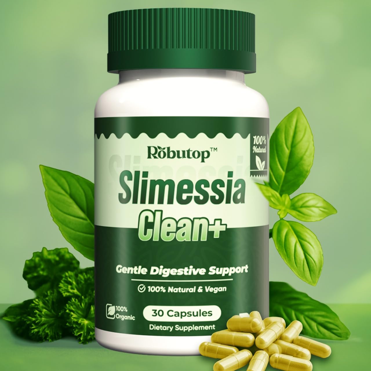Robutop Slimessia Clean+ Gut Cleanse Detox with Moringa Seeds, Mulberry Leaves, Ginger-Daily Gentle Digestive Support, 30 Capsules