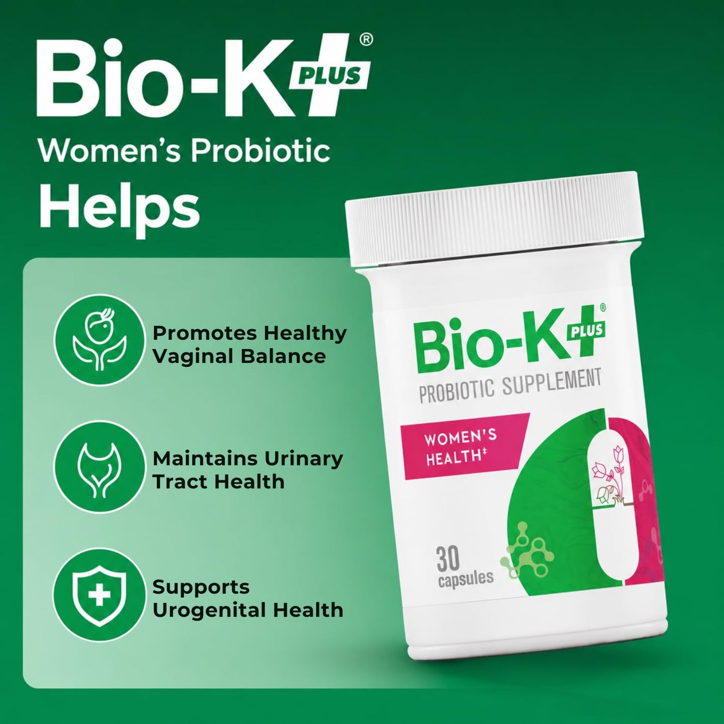 Bio-K Plus Probiotic for Women Support for Vaginal & Urinary Tract Health 30 Capsules