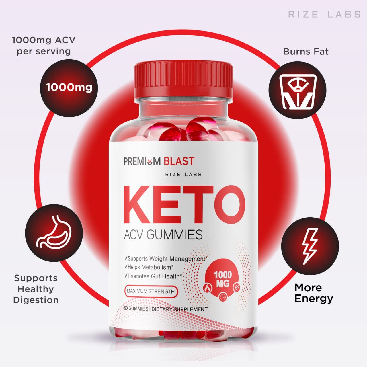 Rize Labs Premium Blast Keto ACV Gummies, 60 Count