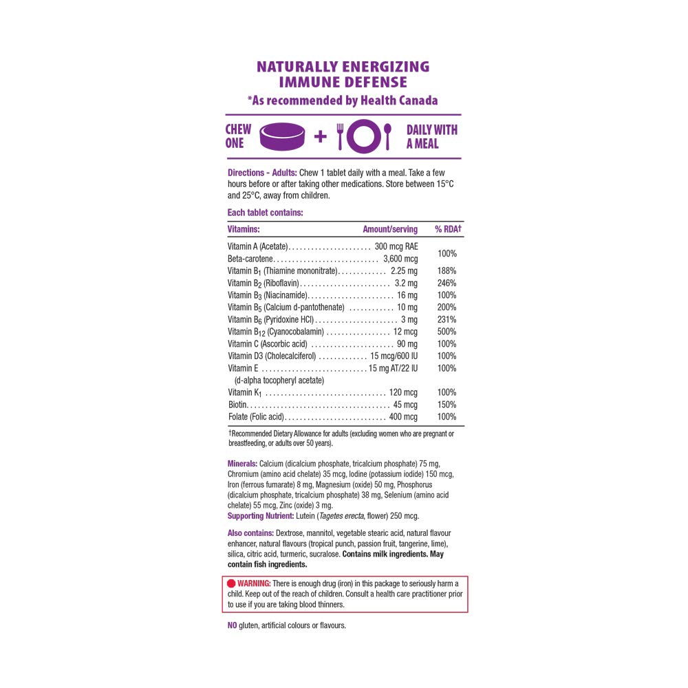 Jamieson Laboratories 100% Complete Chewable Multivitamin for Adults Citrus Twist Multi, 60 Chewable Tablets